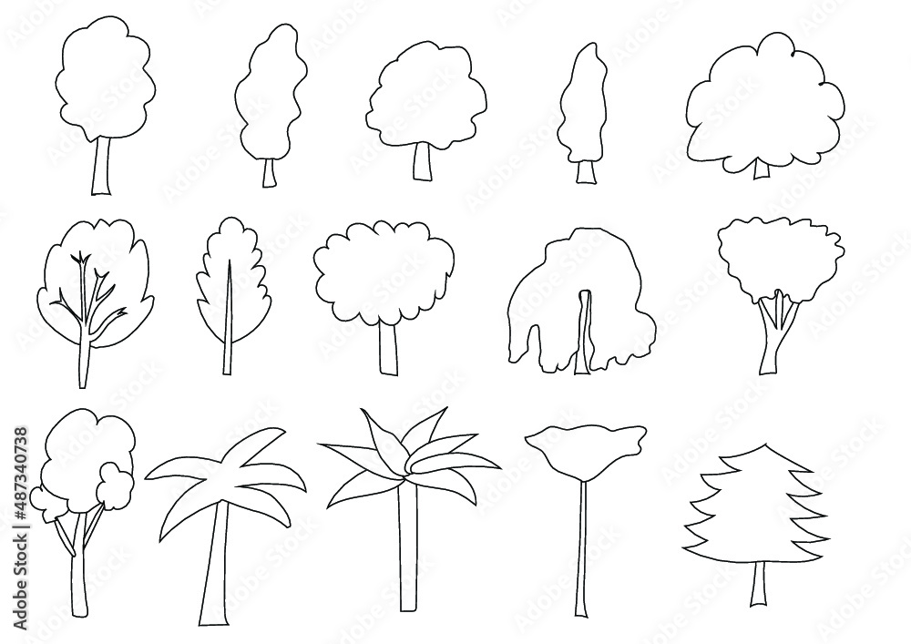 collection de dessins d'arbres en noir et blanc