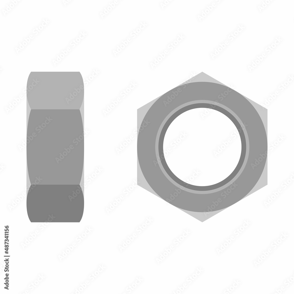 Metal hexagonal nut icon isolated on white background. Metal female screw. Nut bolt. Vector illustration