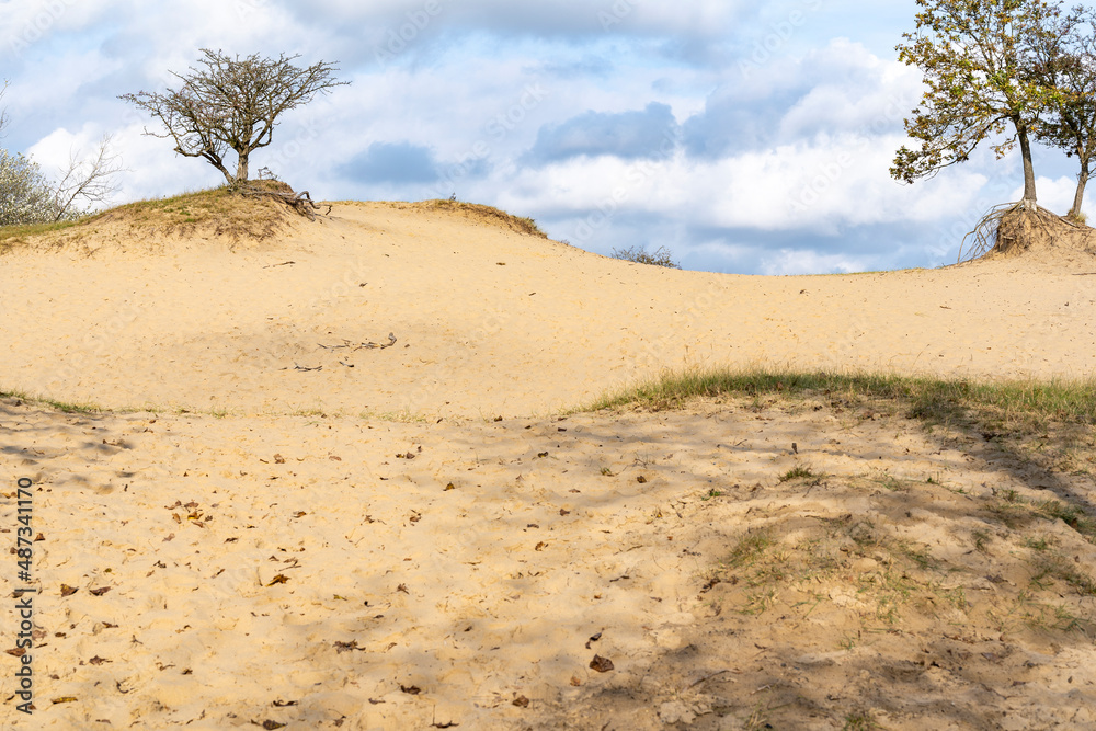The yellow sand of the dunes stands out nicely against the clouds above the dune area of ​​the Amsterdam Waterleidingduinen