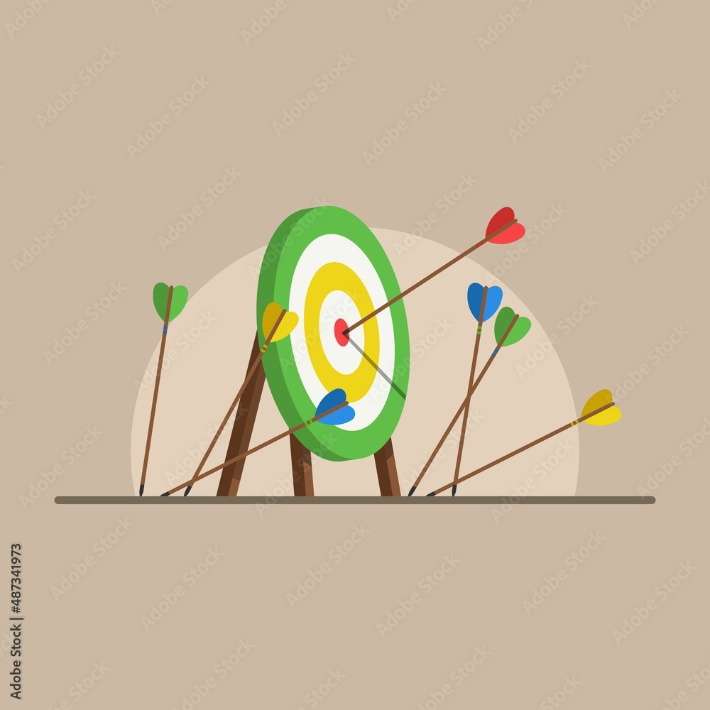 Lots arrows missed hitting target mark and only one hits the center ...