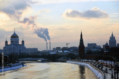 View of Moscow Kremlin and Christ Redeemer Church in winter