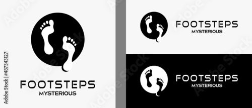 Human footprints logo design template in silhouette with creative and simple concept. premium vector logo illustration