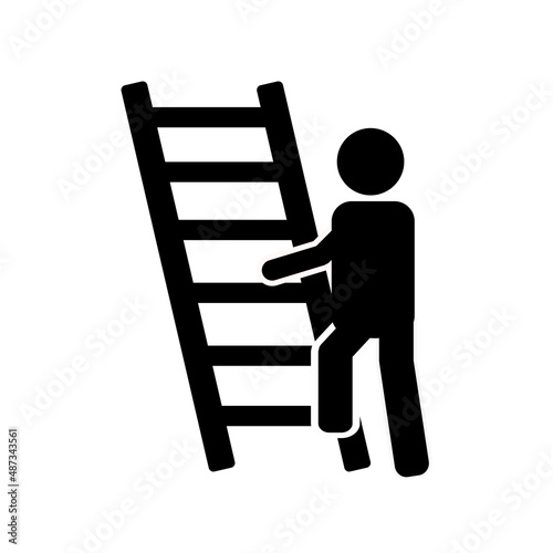 man crawls up the stairs, stick figure icon people
