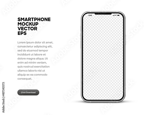Fototapeta Realistic smart phone mockup silver and black mobile isolated vector eps concept with blank touch screens