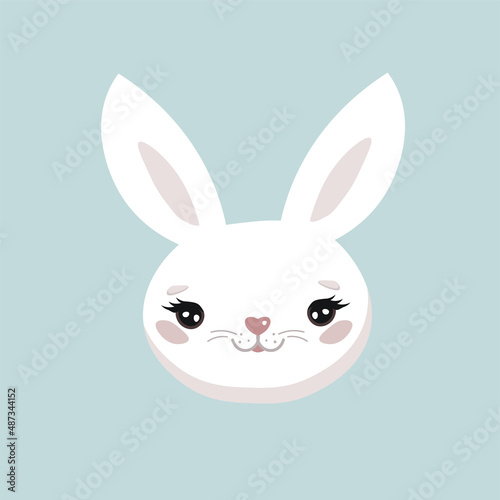 Cute white bunny. Vector stock illustration.
