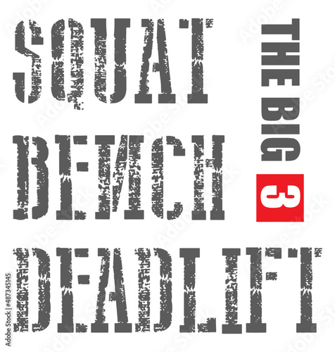Squat Bench Deadlift. Gym Fitness motivational quote with grunge effect. Workout inspirational Poster. Vector design for gym, textile, posters, t-shirt.