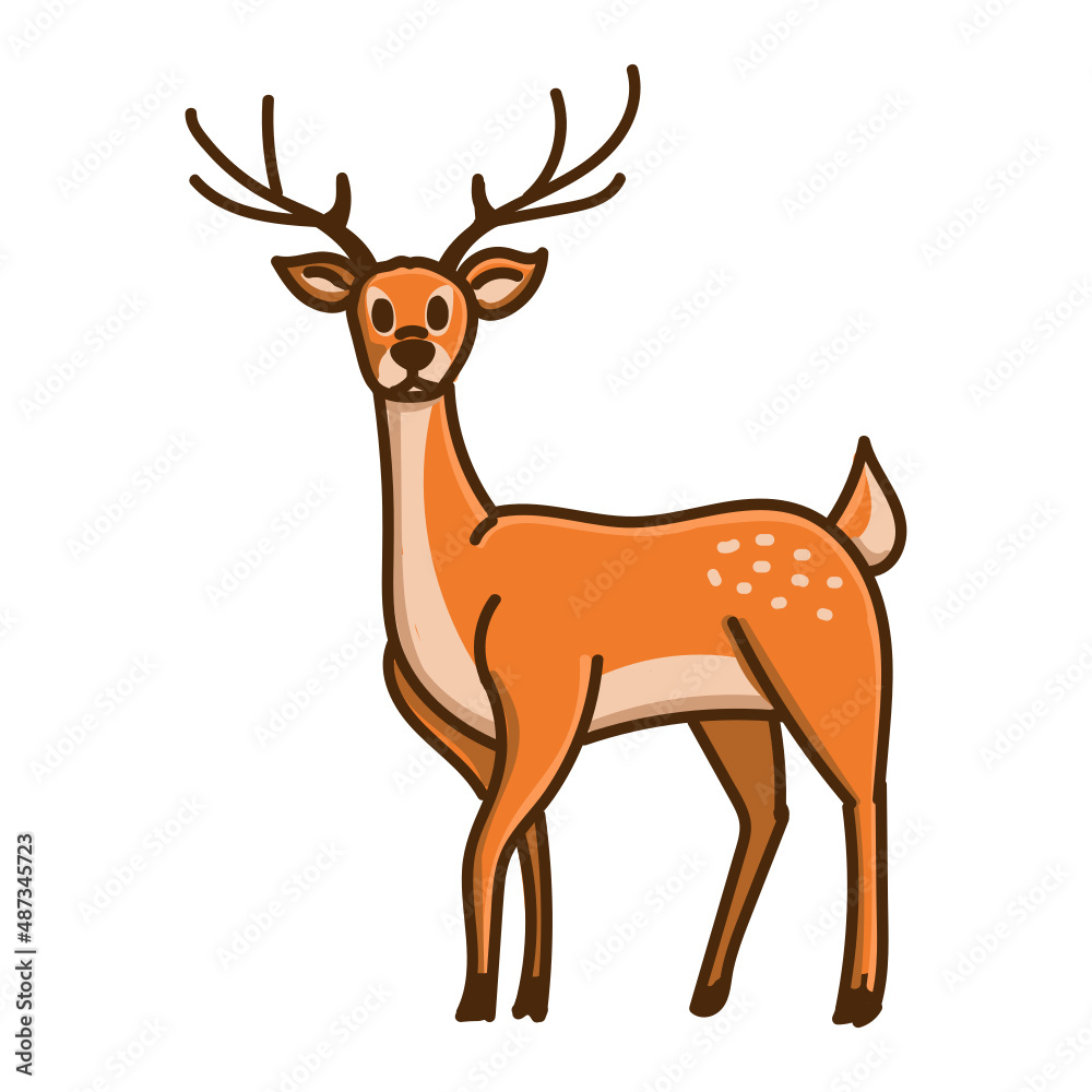 Obraz premium Hand drawn deer cartoon character illustration Animal.