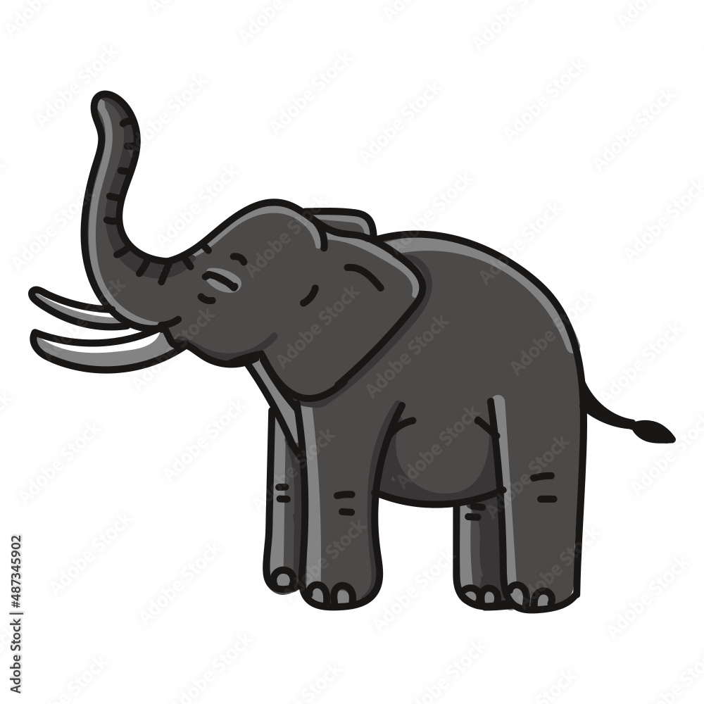 Obraz premium Hand drawn elephant cartoon character illustration Animal.