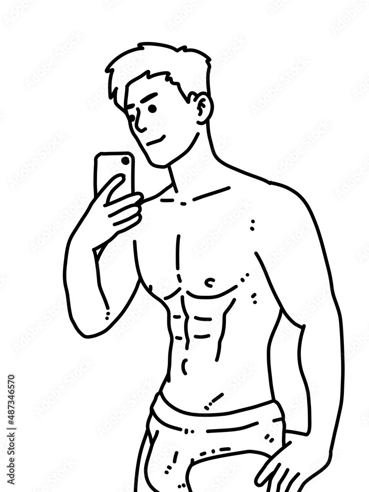 Fototapeta premium black and white of cute man for coloring