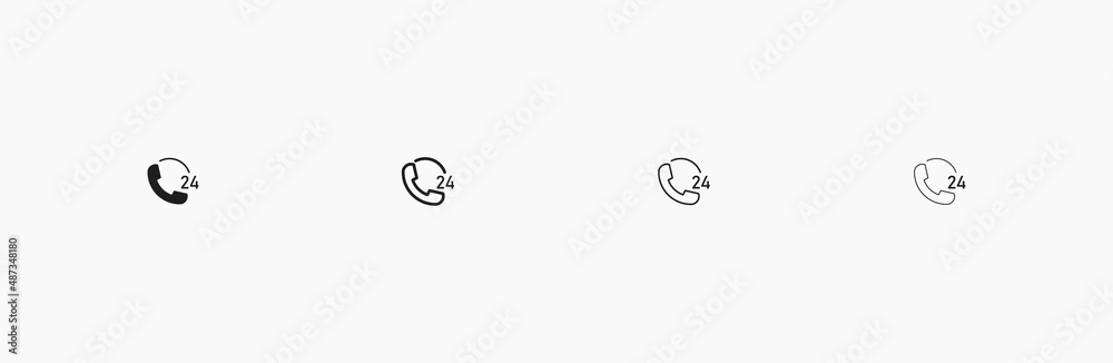 24 and 7 phone icon. Support around the clock. Service symbol for support and contact. Phone linear vector icon 24 and 7 phone icon. Support around the clock. Service symbol for support and contact. Phone linear vector icon
