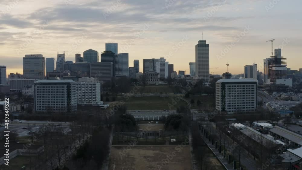 Aerial view moving towards Tennessee state capitol in downtown Nashville, 4K Aerial view moving towards Tennessee state capitol in downtown Nashville, 4K