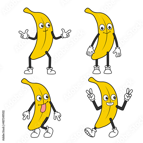 Set of a cartoon banana character 