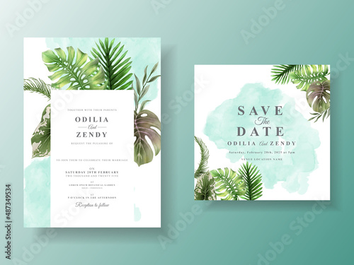 Exotic floral tropical wedding invitation card
