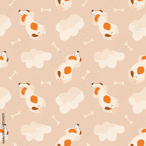 Childish seamless vector pattern with cute sleepy dogs. Good for fabric, textile, wallpaper, wrapping paper