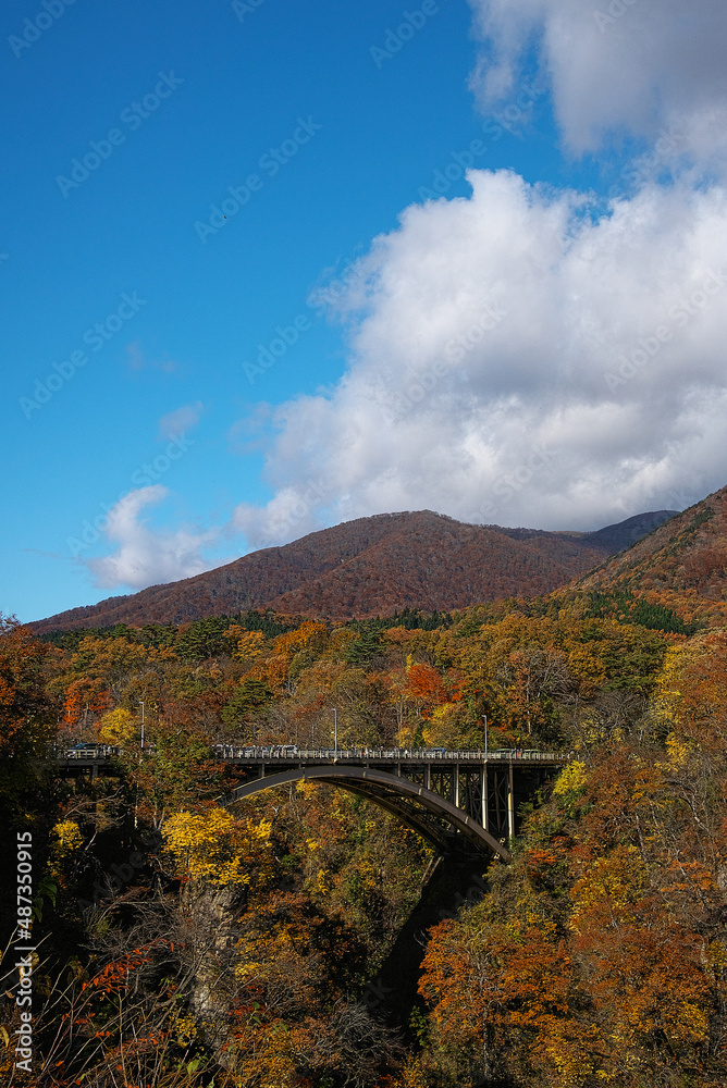 紅葉の鳴子峡（日本の宮城県の観光名所）