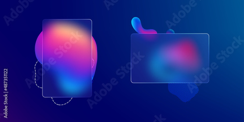 Glass morphism credit card template. Plastic rectangle of transparent plastic with blur effect. Liquid shapes morphism abstract art. photo