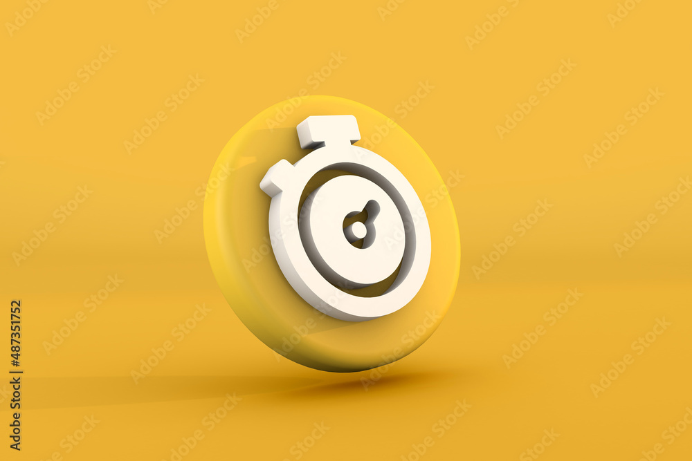 3d clock icon on yellow background isolate template 3d clock icon on yellow background isolate template