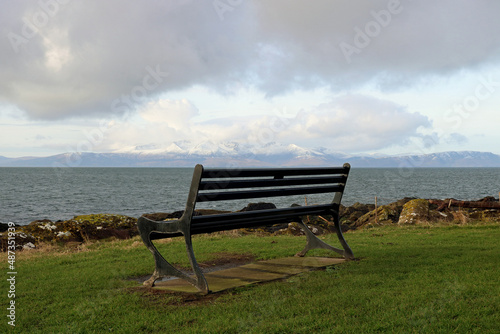 Public Bench Overlooking the Isle of Arran in Scotland