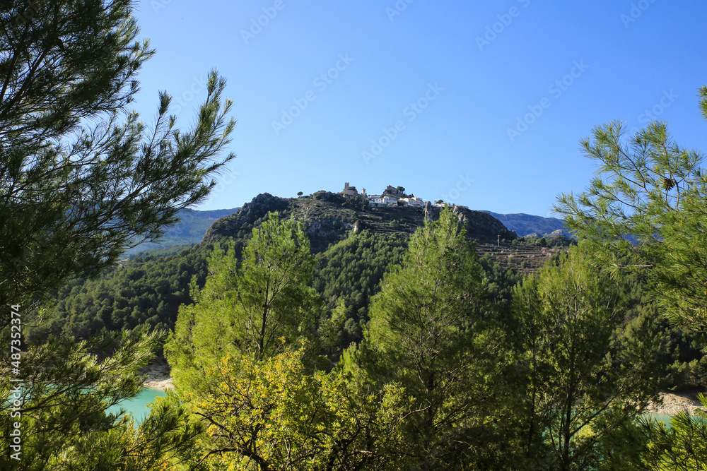 Guadalest village surrounded by vegetation and the swamp