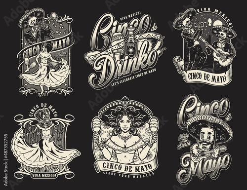 Cinco de Mayo musicians monochrome collection