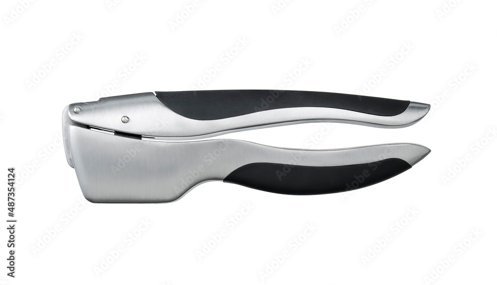 silver metal garlic press isolated on white silver metal garlic press isolated on white