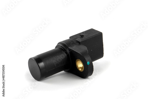 Crankshaft position sensor isolated on white. Auto parts.