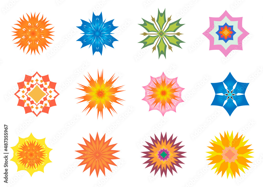Flowers icons set isolated on white background. Colorful illustration. Flat design. Colored flowers Flowers icons set isolated on white background. Colorful illustration. Flat design. Colored flowers