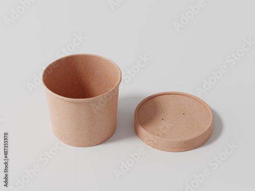 Round paper food packaging box, Kraft paper food container, 3d rendering, 3d illustration