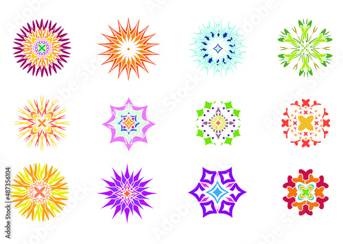 Set of flat spring flower icons in silhouette isolated on white background. Retro illustrations of bright colors for stickers, labels, tags, scrapbooking