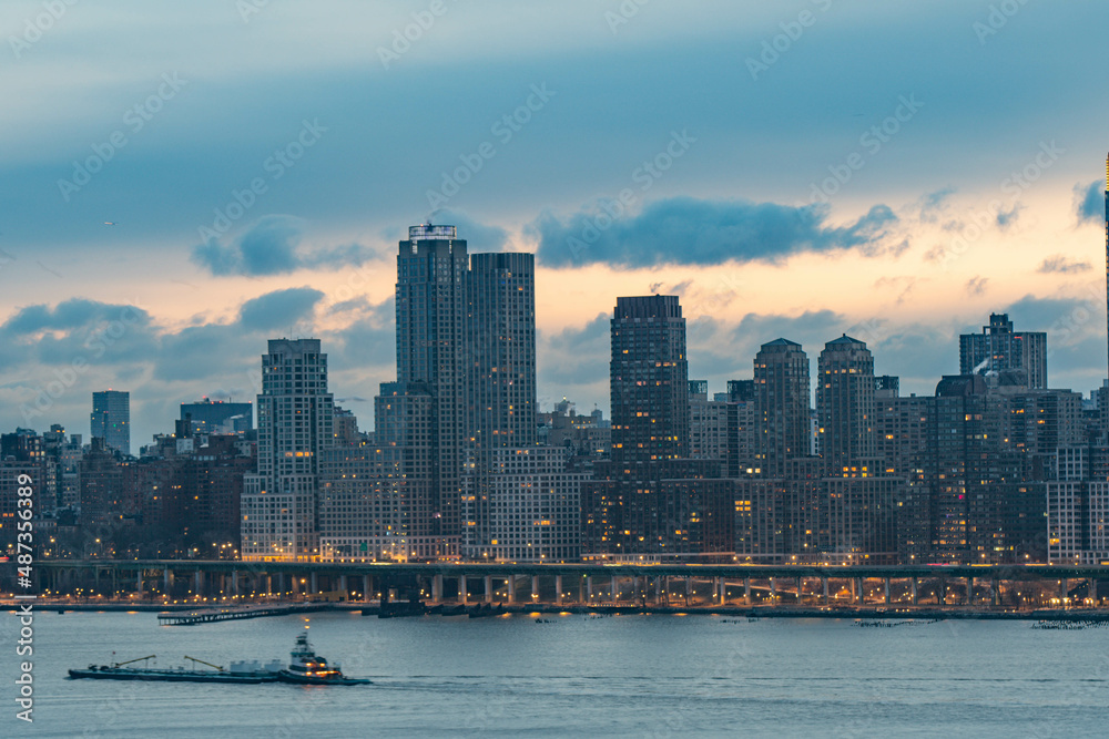 Manhattan panoramic view during early dark morning, long exposure detail shot, perfect fo web design.