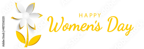 Happy Women's Day.Mothers Greeting card for 8 March with yellow flowers. Paper cut spring flowers.For brochures, postcards, tickets, banners.