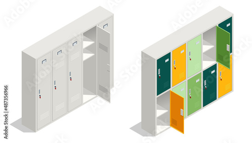 Canvas Print Isometric School lockers isolated in white background