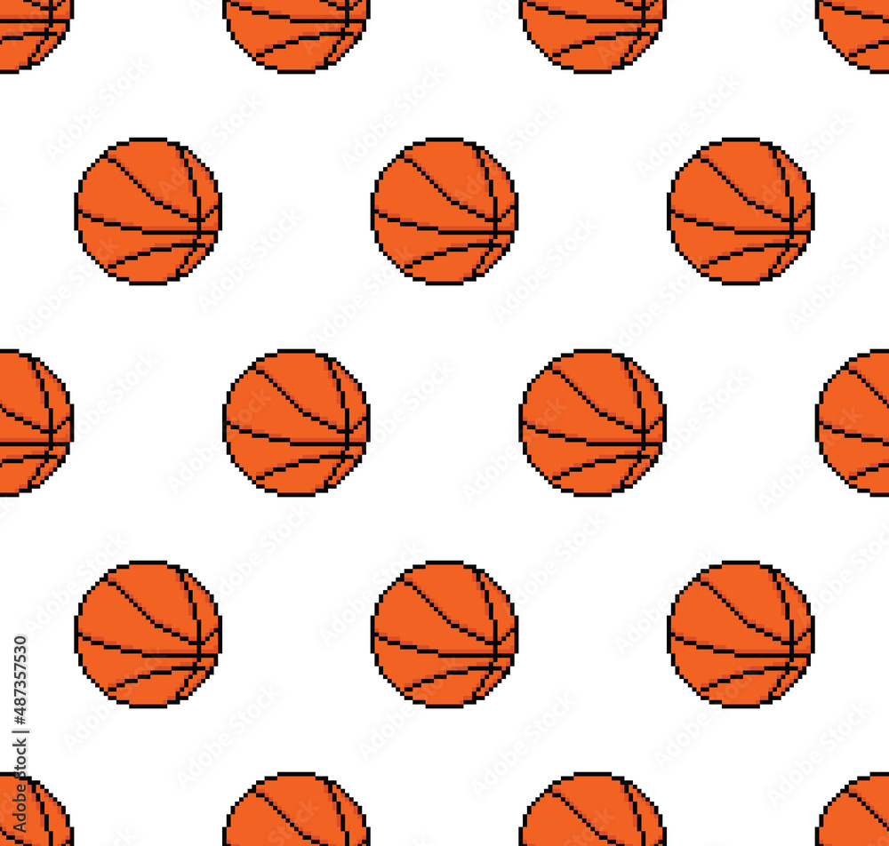 pixel basketball ball background Seamless basketball  pixelized texture pattern vector 