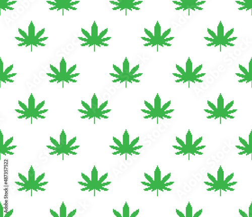 pixel marijuana or cannabis leaf 
 background Seamless cannabis 
 pixelized texture pattern vector 