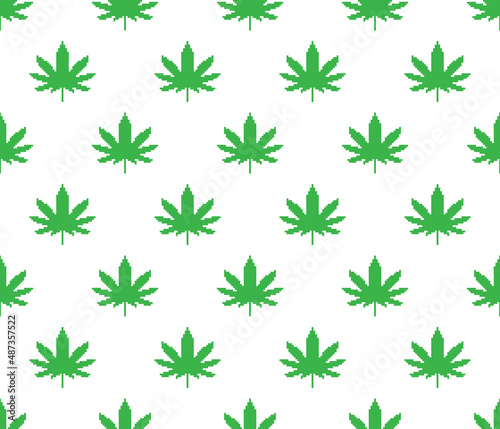 pixel marijuana or cannabis leaf background Seamless cannabis pixelized texture pattern vector 