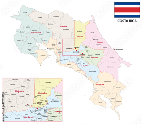 administrative vector map of the central american state of costa rica  photo