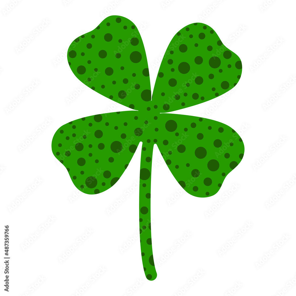 Four-leaf clover with texture, clover pattern, good luck charm, clover leaf. Vector graphics