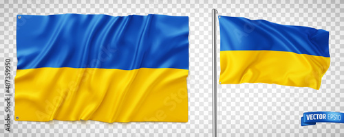 Vector realistic illustration of Ukrainian flags on a transparent background. photo