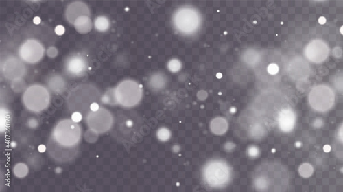 Christmas background. Powder PNG. Magic bokeh shines with white dust. Small realistic glare on a transparent Png background. Design element for cards, invitations, backgrounds, screensavers. photo