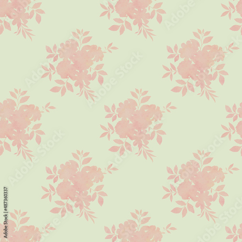 Seamless botanical pattern, silhouette of a bouquet of flowers. Watercolor texture of flowers silhouette for design, ready-made seamless background with delicate flowers.