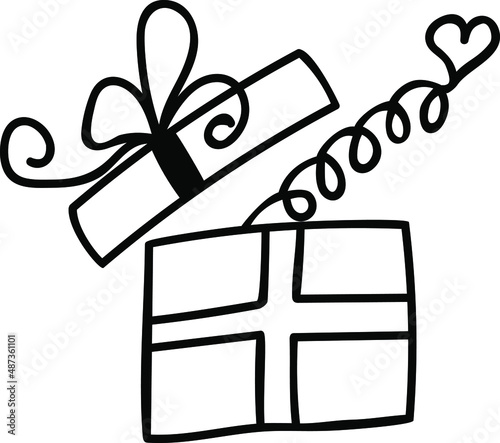 Doodle gift box. Hand drawn element for paper, stickers, posters and prints. Hand drawn simple illustration. EPS 10
