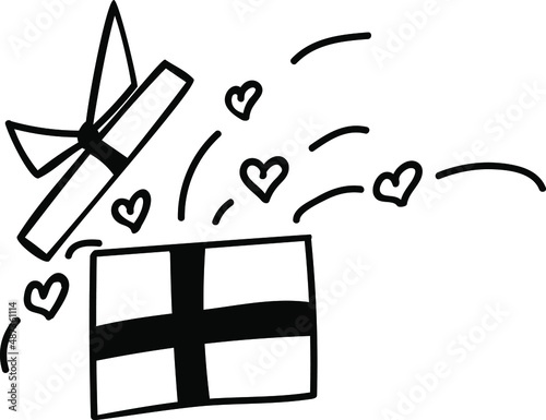 Doodle gift box. Hand drawn element for paper, stickers, posters and prints. Hand drawn simple illustration. EPS 10