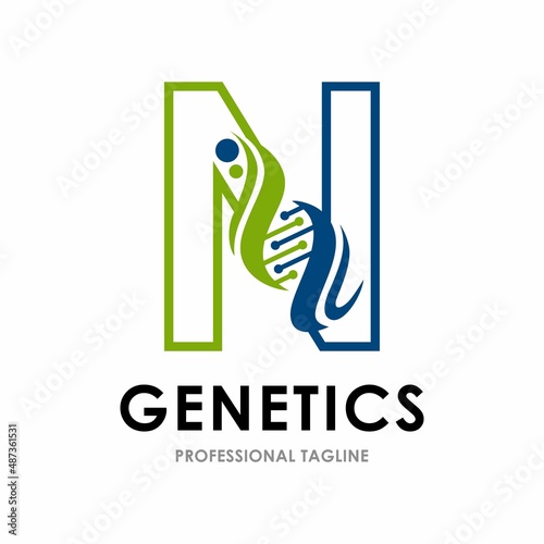 Abstract letter N DNA chromosome vector logo design. Suitable for business, web, art, health, research, science, technology, nucleus and cell symbol