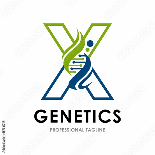 Abstract letter X DNA chromosome vector logo design. Suitable for business, web, art, health, research, science, technology, nucleus and cell symbol