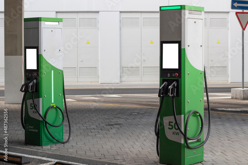Public charging station for charging the battery of modern electric vehicles with mockup