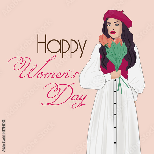women`s day, girl and flowers