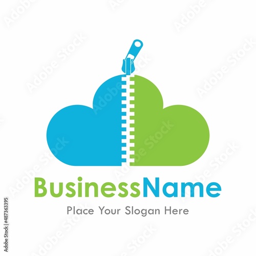 Cloud zipper vector logo template. Suitable for business, web, technology and design