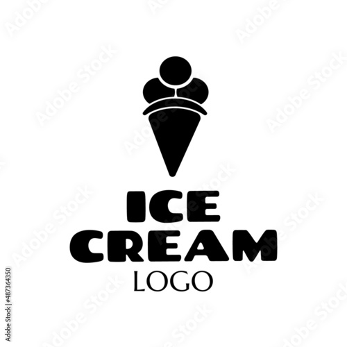 fast food vector logo sticker with text and ice cream. label with lettering for words ICE CREAM. badge, emblem, signboard. ice-cream symbol. unique dessert logo design concept and idea. daily meals