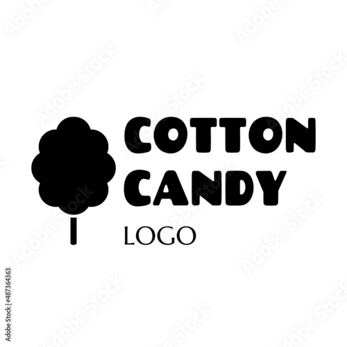 vector text logo sticker with text and cotton candy icon. label with lettering for words COTTON CANDY. label, badge, emblem, signboard. candy on a stick silhouette. typographic logo symbol design