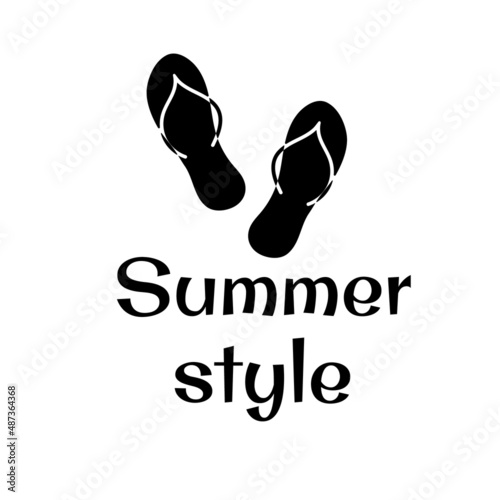 summer style vector image with text and flip flops sandals illustration flat design. beach holiday symbol. beach shoes symbol